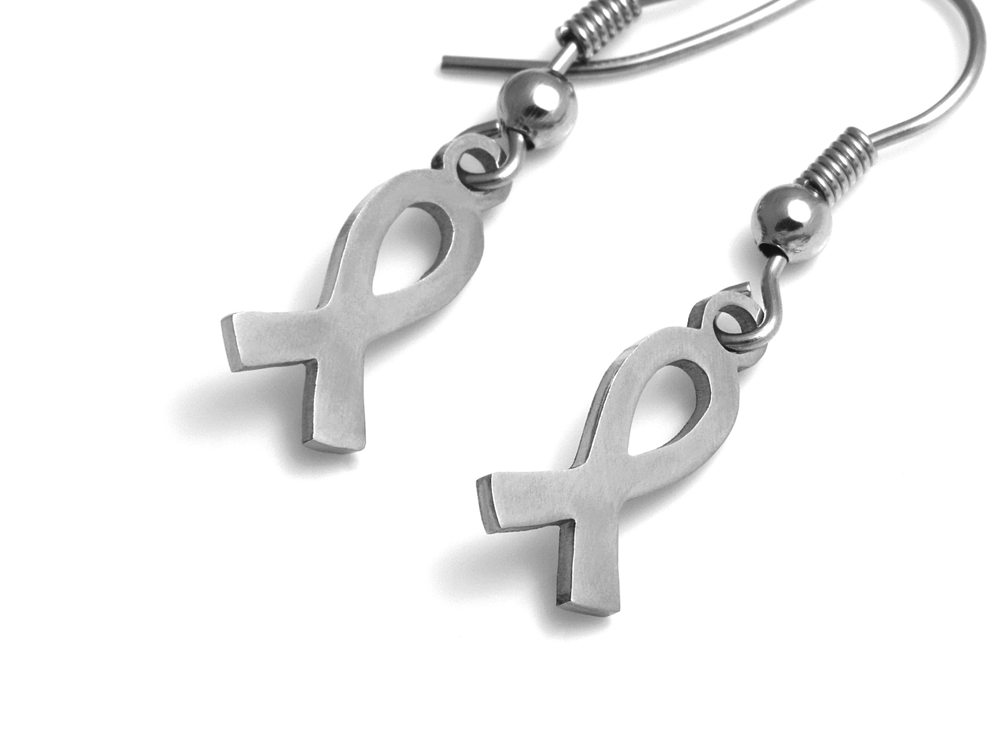 Cancerband Örhängen i Rostfritt Stål, Symbol för Kampen mot Cancer Accessoar, Vård Smycke - 3