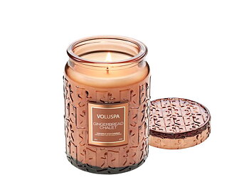 Voluspa Gingerbread Chalet Large Glass Jar with lid