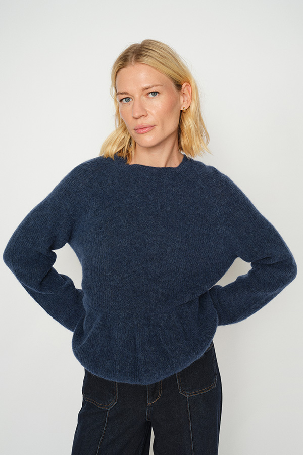 MMThora O-neck Frill Knit Ensign Blue - 2