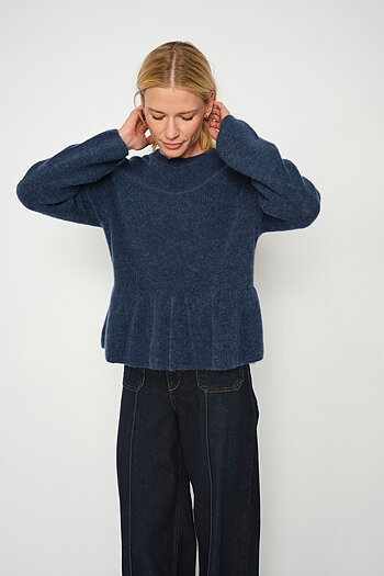 MMThora O-neck Frill Knit Ensign Blue