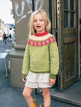 Sandnes Blome Genser Junior, 4 fg, 2509_05 (27 m flerfärgsstick st 3)