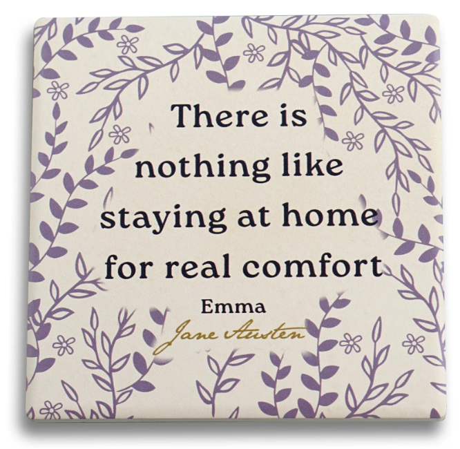 Pulteney Press : Jane Austen "There is nothing like staying at home for real comfort"   - Mugg/Glasunderlägg i keramik