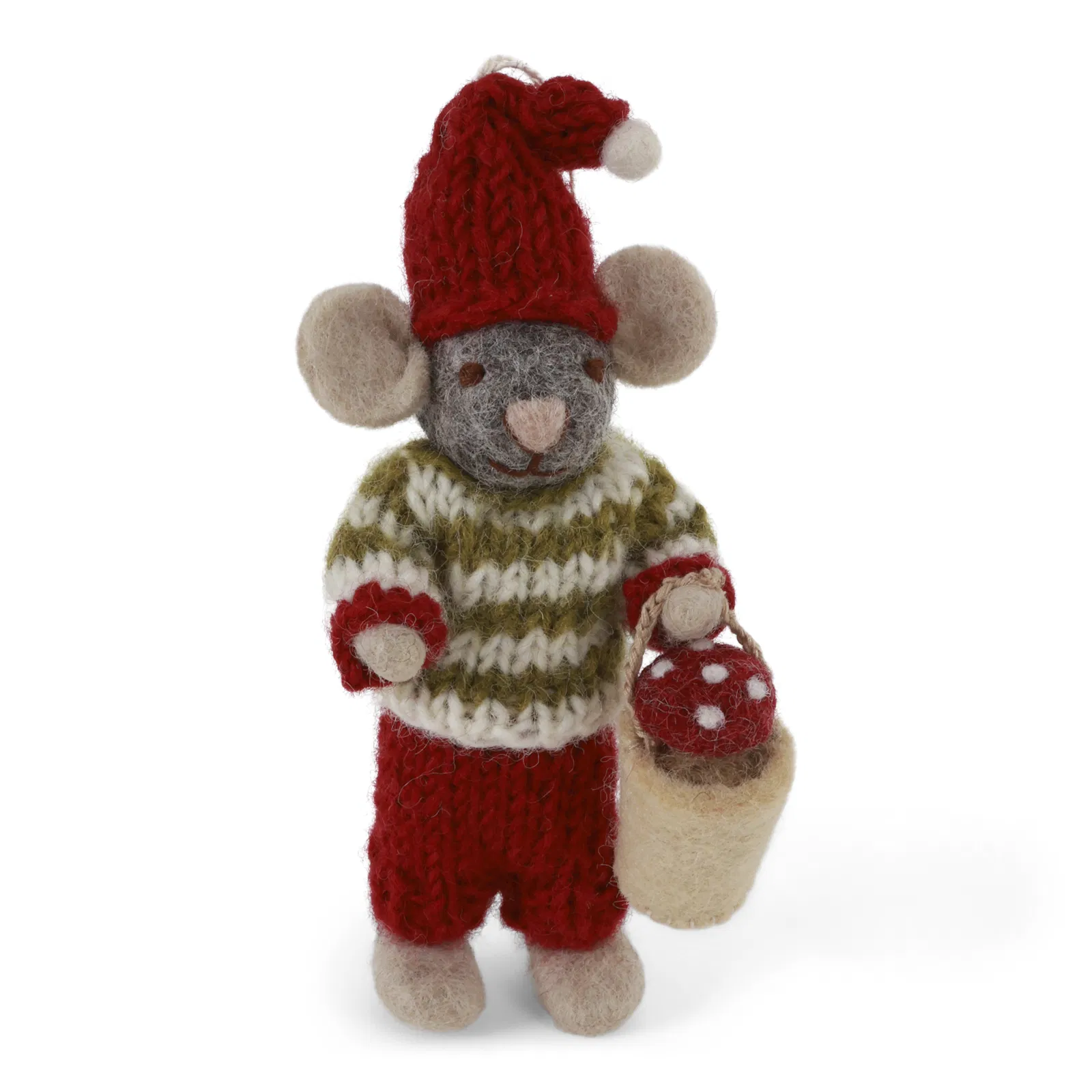Christmas decoration - Small Grey Boy Mouse with Mushroon in Bucket