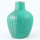 Wilhelm Kåge (Argenta 1955) Green Swelling Vase with Silver Lines Decor 16 cm