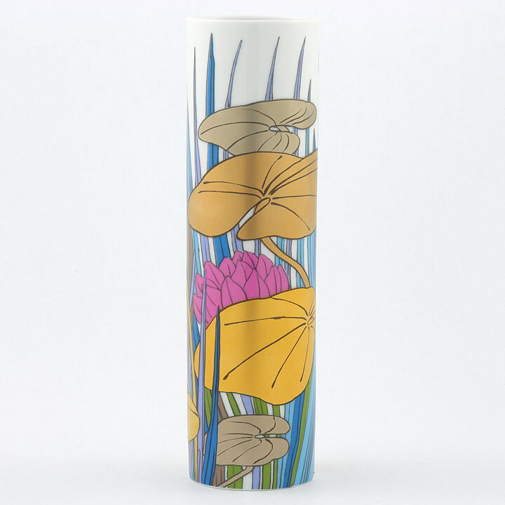 Alain le Foll (1962) Cylinder Vase with Water Lily Decor 23 cm