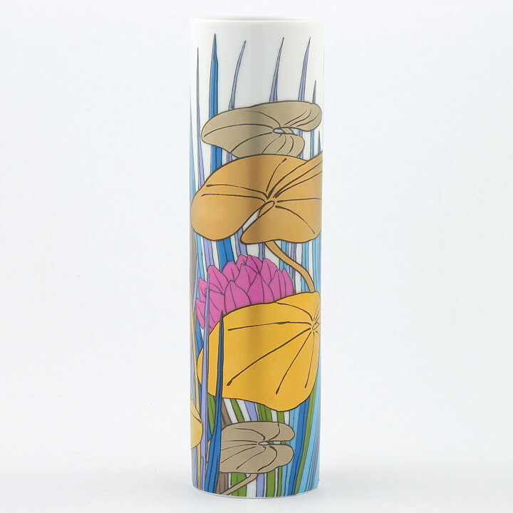 Alain le Foll (1962) Cylinder Vase with Water Lily Decor 23 cm