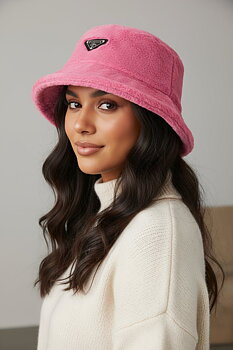 Bucket hat faux fur fushsia