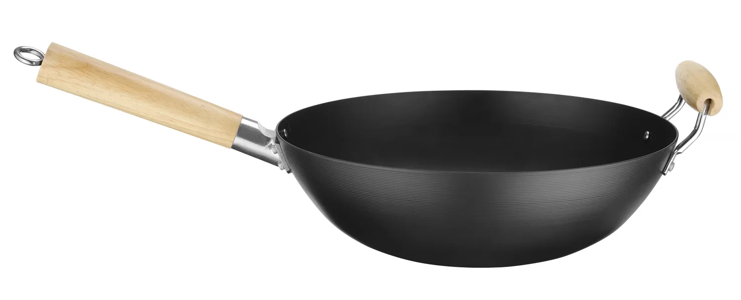 Wokpanna med trähandtag - Ø 324x(H)160