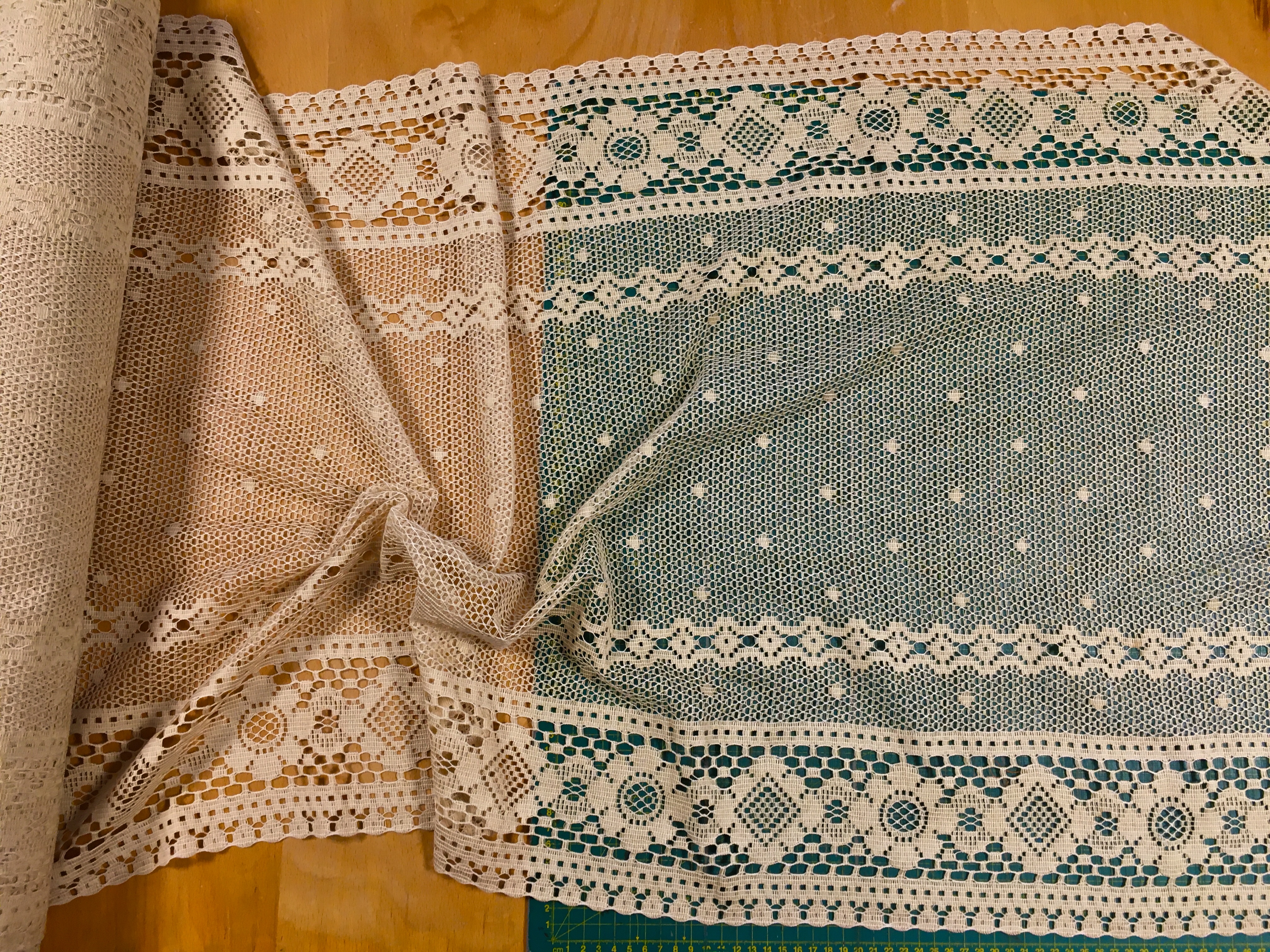 Vintage Beige Spets Panelgardin / Löpare