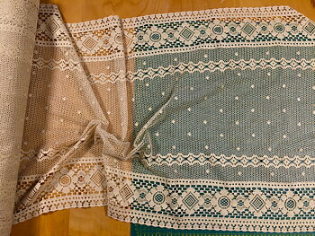 Vintage Beige Spets Panelgardin / Löpare