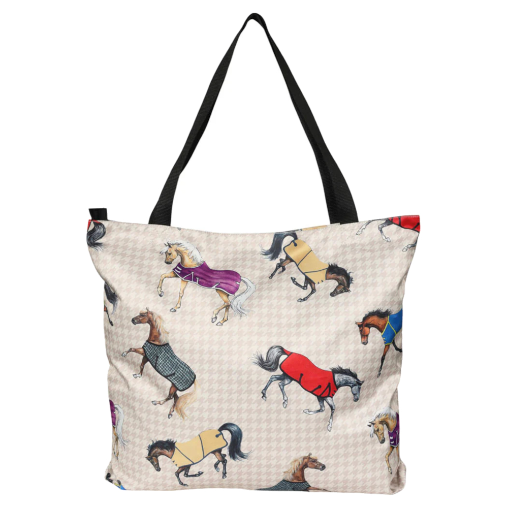 Tote Bag AWST Intl Horses In Blankets Beige