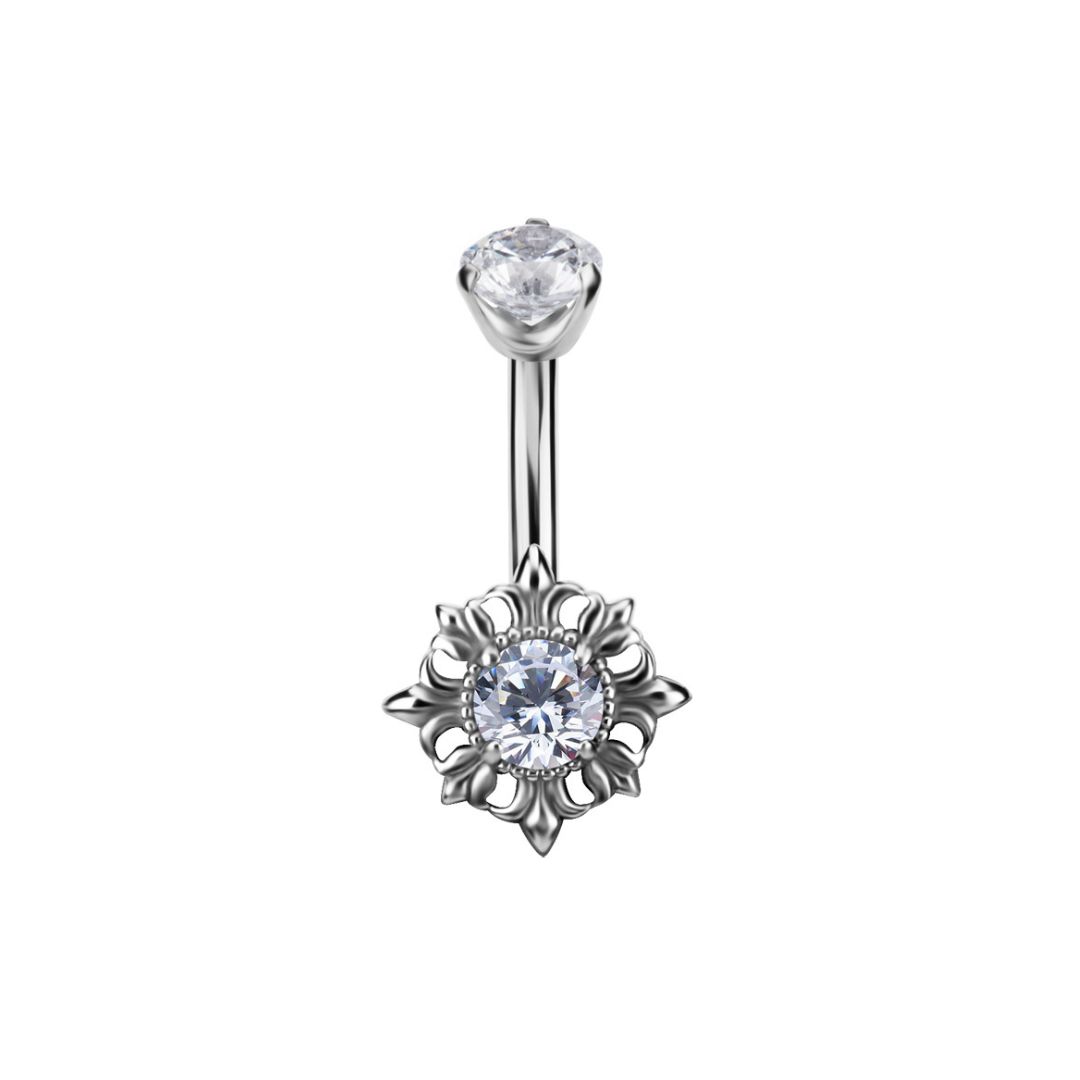 Belly button piercing - flower with crystal - steel