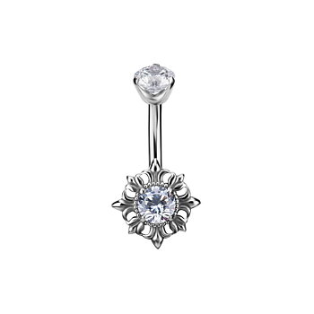 Belly button piercing - flower with crystal - steel