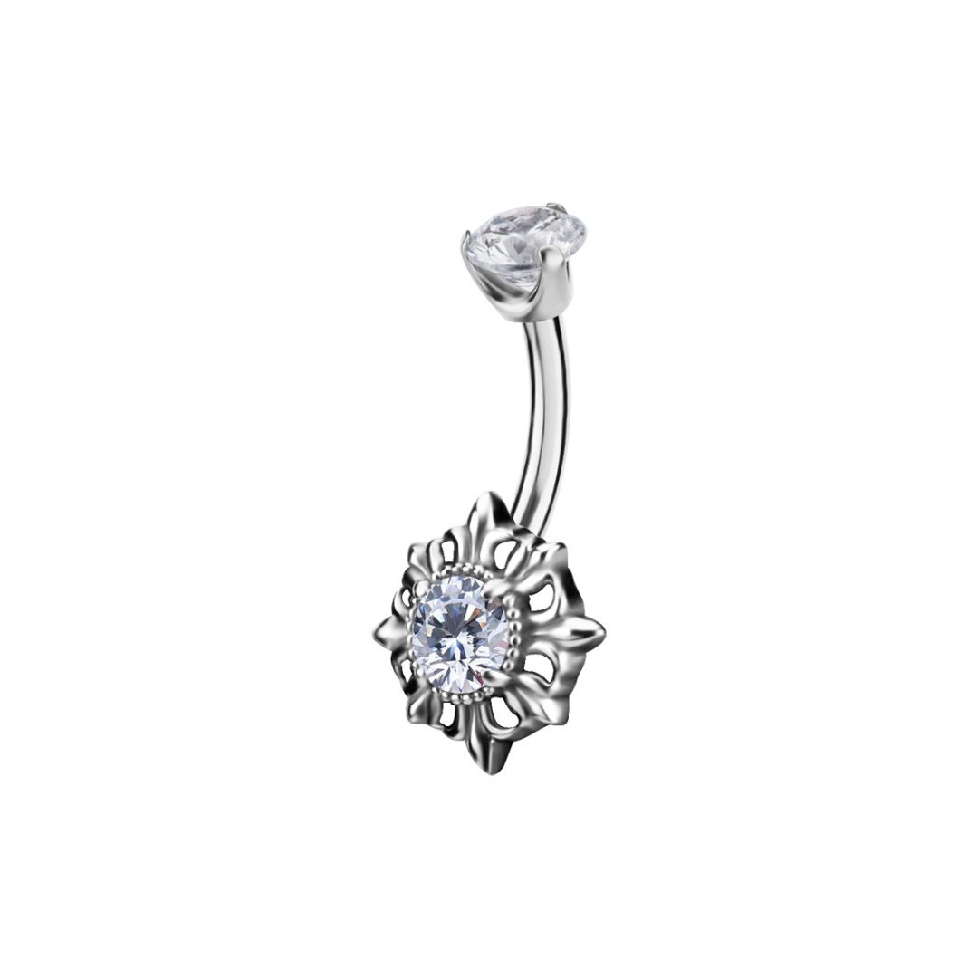Belly button piercing - flower with crystal - steel - 2
