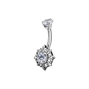 Belly button piercing - flower with crystal - steel