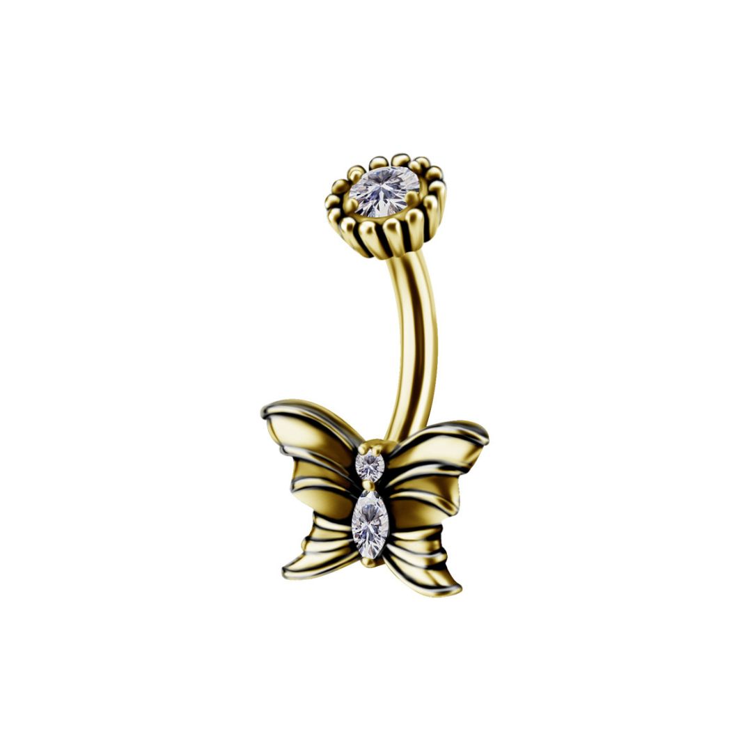 Navelpiercing - fjäril - stål - 18K guld pvd - 2