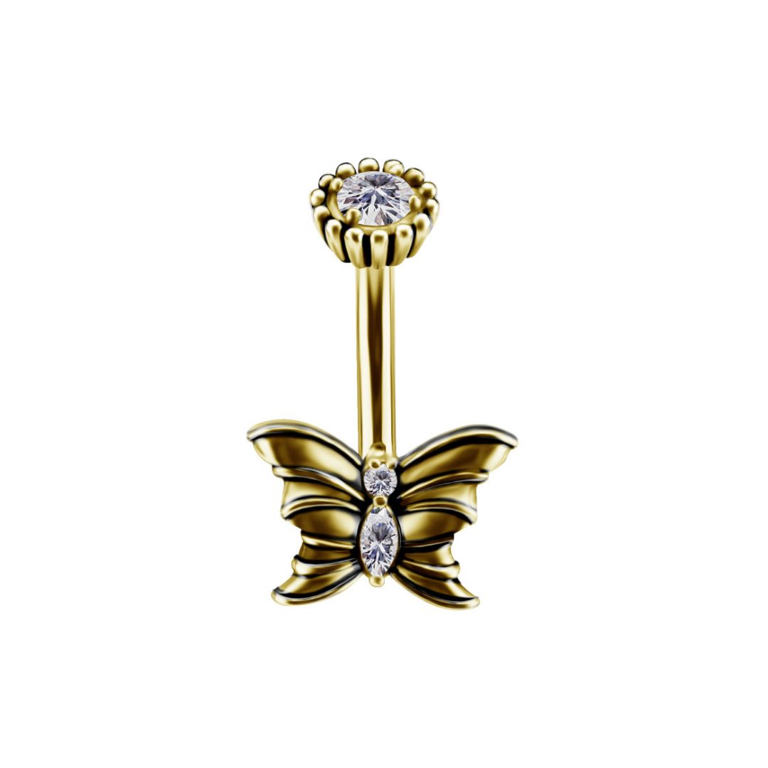 Navelpiercing - fjäril - stål - 18K guld pvd