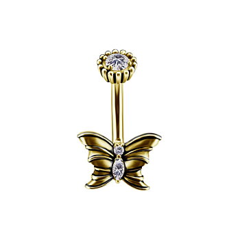 Belly button piercing - butterfly - steel - 18K gold pvd