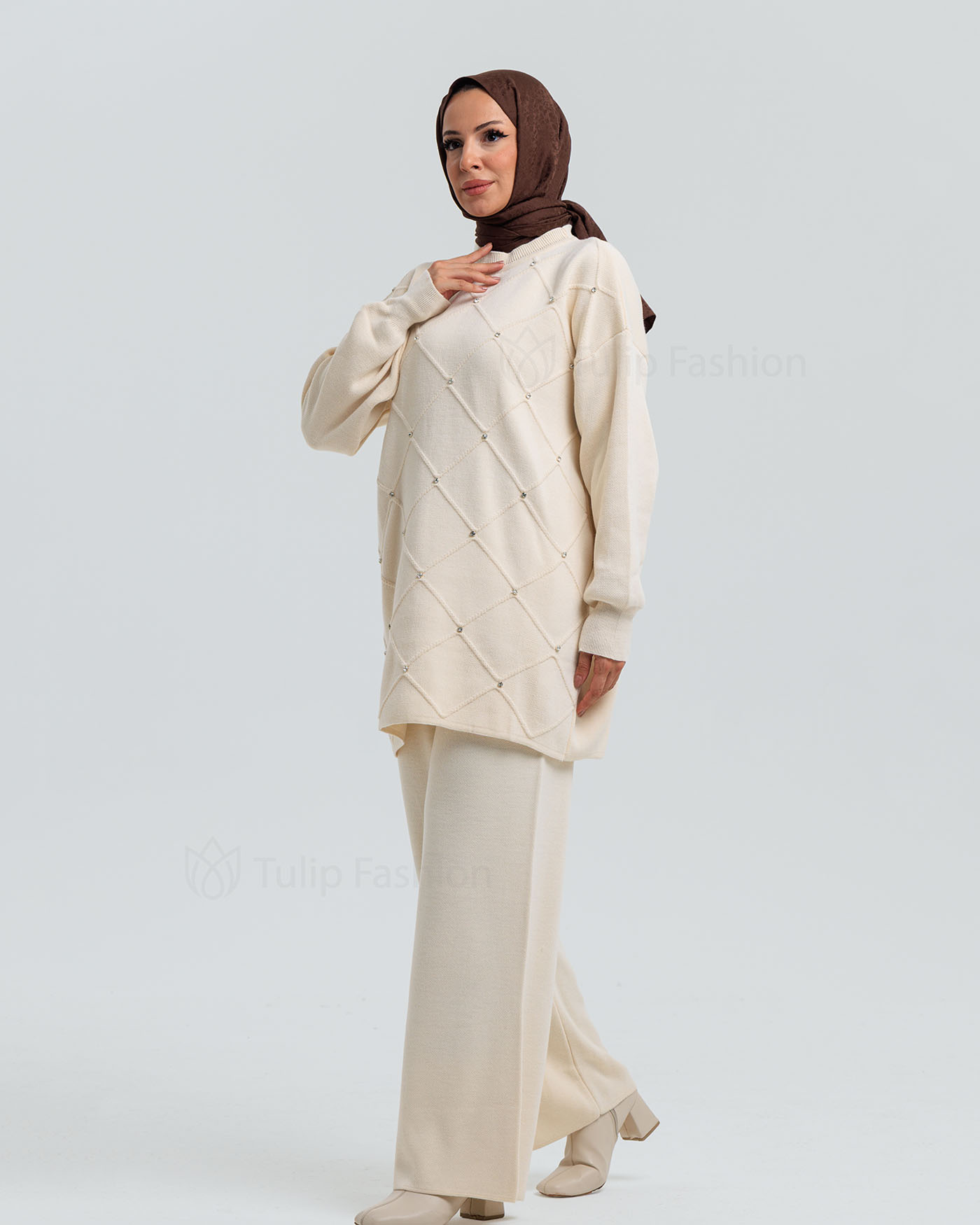 Tunic set with pants - Beige - 3