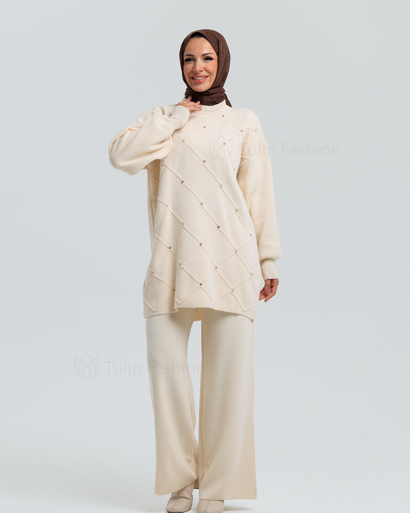 Tunic set with pants - Beige - 2