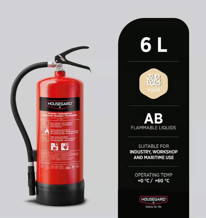 Brandsläckare Housegard Skum PFAS-fri 27A 144B Röd 6L - 2