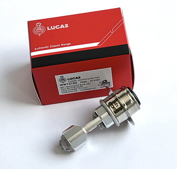 LED LAMPA MED PROJEKOR LINS FÖR HUVUD STRÅLKASTARE "BRITISH PRE FOCUS" PASSAR 6-24 VOLT BÅDE FÖR + OCH MINUS JORD, LUCAS ORIGINAL