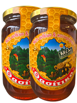honey Thasitiko 950g. Flower &amp; conifer honey, 2pcs