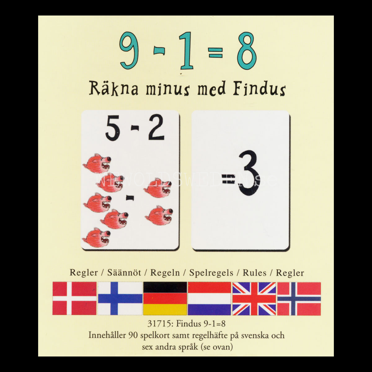 Findus 9 minus 1 är lika med 8 (minus) Kortspel - Sven Nordqvist - 3