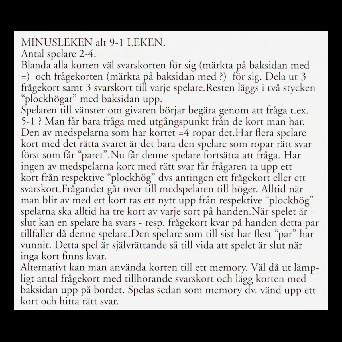 Findus 9 minus 1 är lika med 8 (minus) Kortspel - Sven Nordqvist - 9