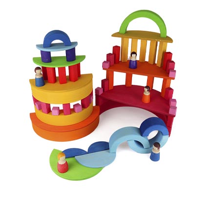 Regnbåge - regnbågsfärgad  tunnel  i trä från Bauspiel - 6 delar bredd 30 cm