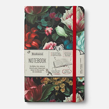 Bookaroo : Dark Floral Notebook A5 Vegan Leather  - Skrivbok A5 Linjerad med resårband