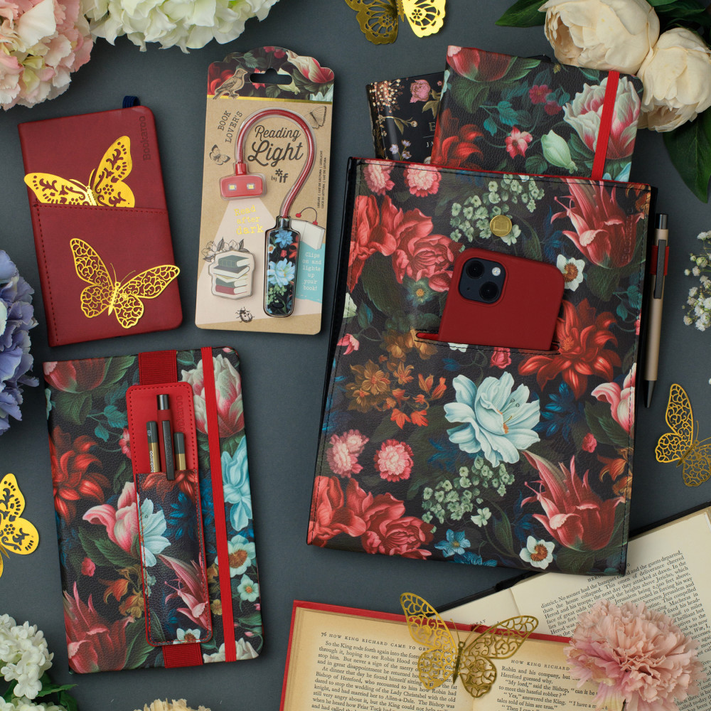 Bookaroo : Dark Floral Notebook A5 Vegan Leather  - Skrivbok A5 Linjerad med resårband - 2