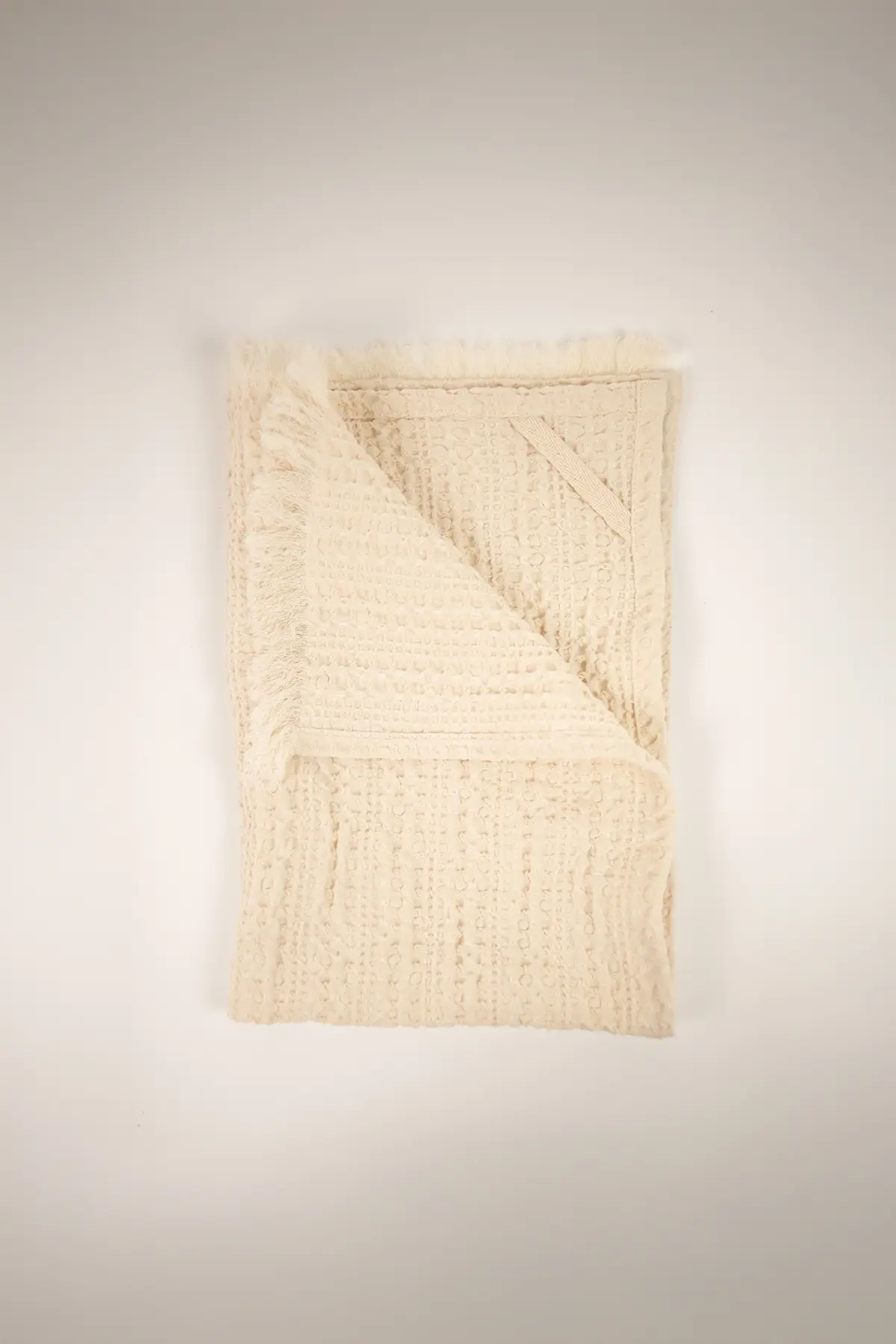Våfflad Handduk med Fransar Beige