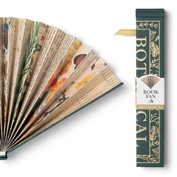 Book Fan : Botanical - Solfjäder i bokformat med illustrerade sidor och grönt omslag