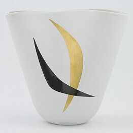 Stig Lindberg (Veckla 1950) White Vase with Modern Decor 12 cm (2)