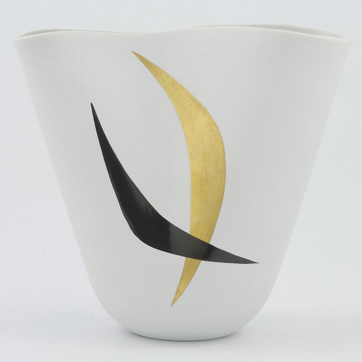 Stig Lindberg (Veckla 1950) White Vase with Modern Decor 12 cm (2)