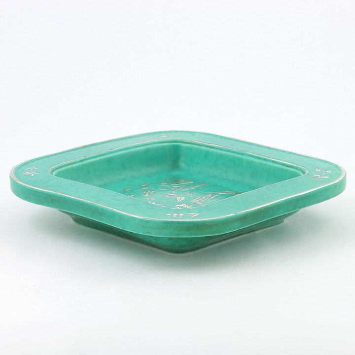 Wilhelm Kåge (Argenta 1938) Quadratic Bowl with Silver Flowers Decor 21 cm
