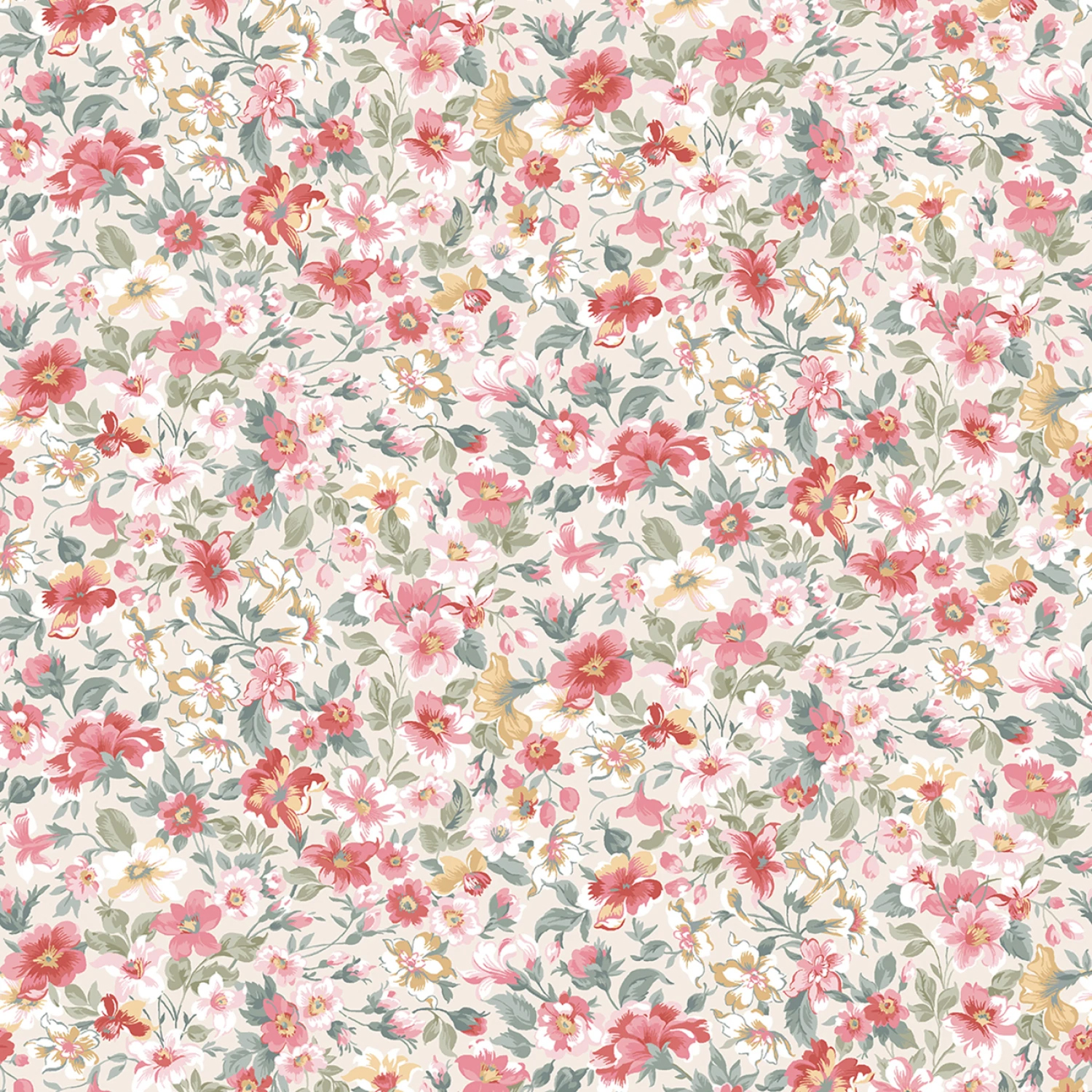 Tyg - Flannel - Cream/Multi Packed Floral (småblommigt)