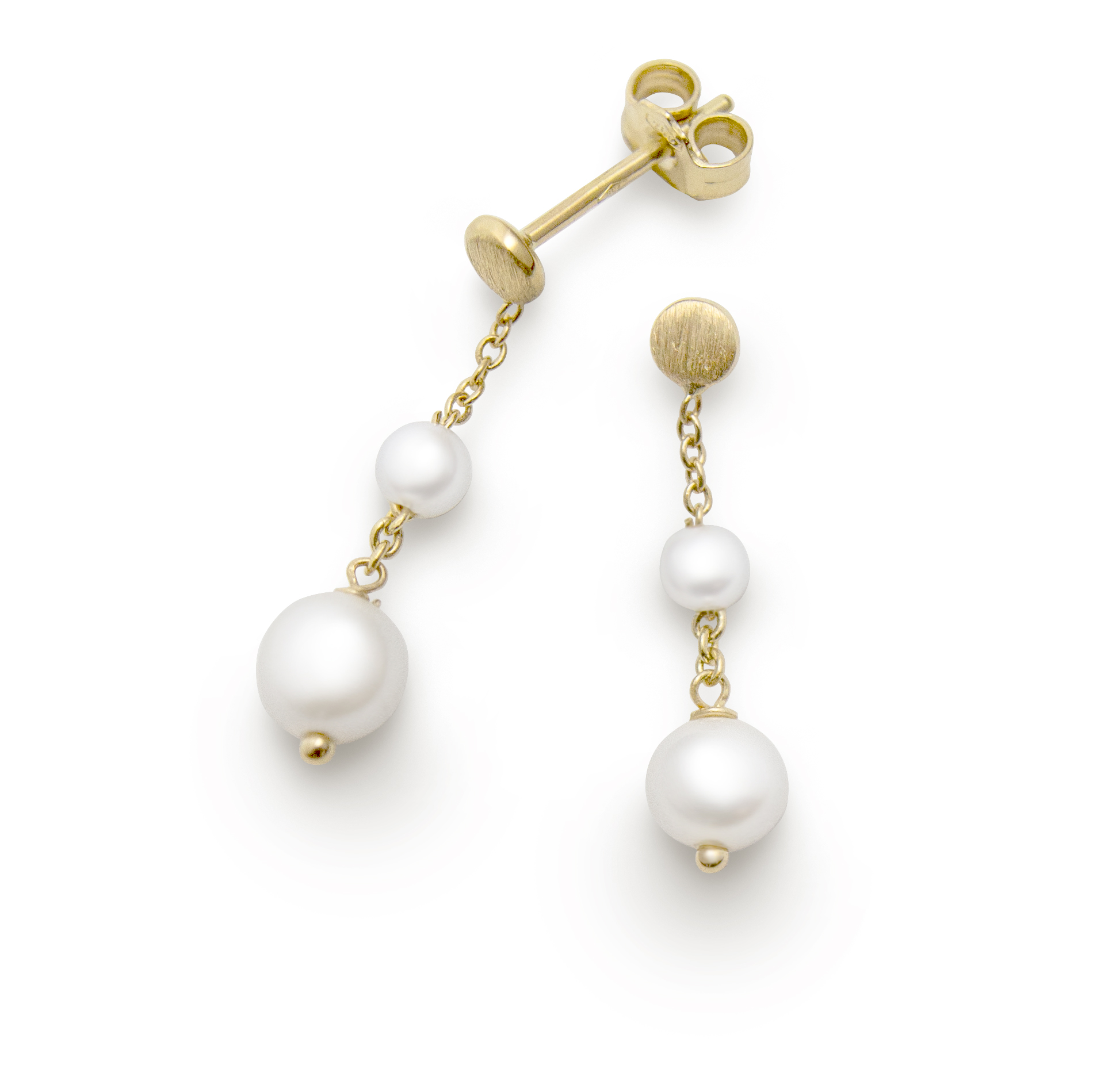Kulta korvakorut 18k 2 PEARLS DOTS MATT