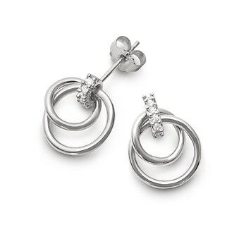 Silver Earrings Rhodium plated silver Circles CZ