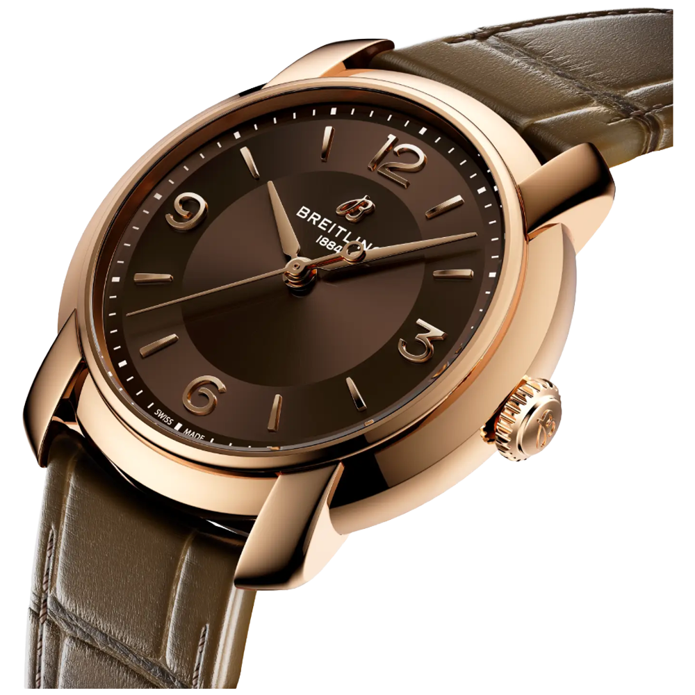 R10310121Q1P1 Breitling Lady Premier Automatic 36 guld brun profil