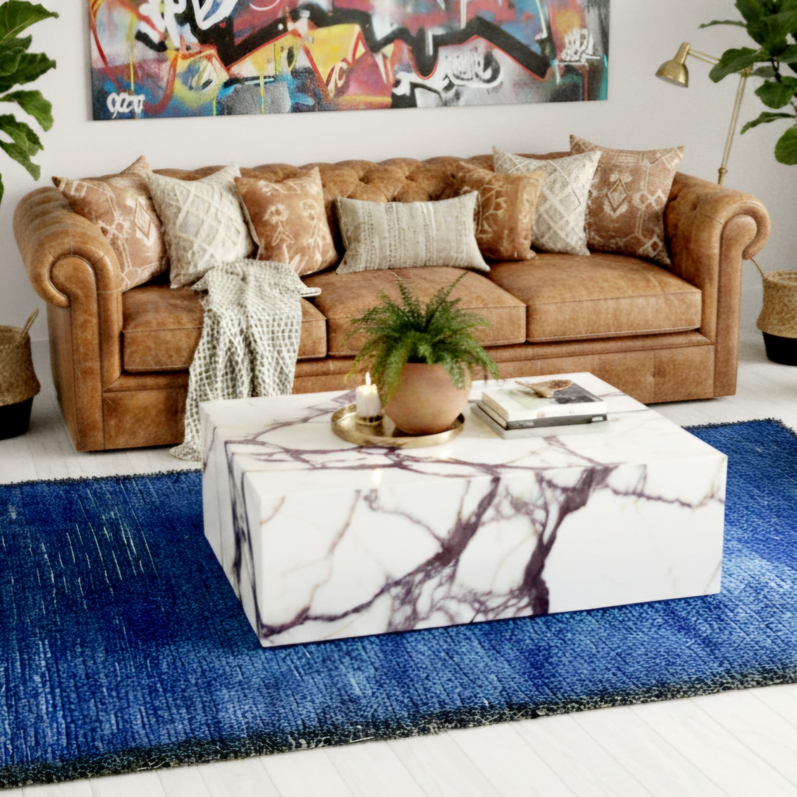 Tapis vintage en bleu YSL Majorelle