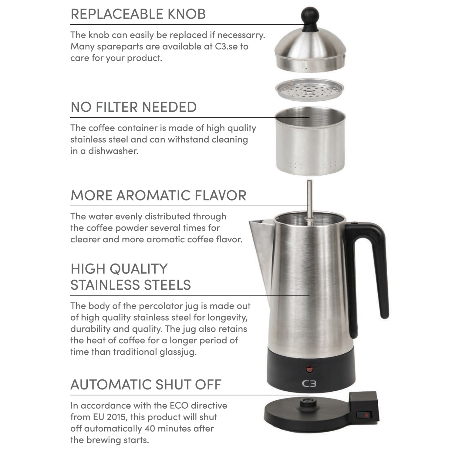 Perkolator Design Borstat Rostfritt stål 10kp - 5
