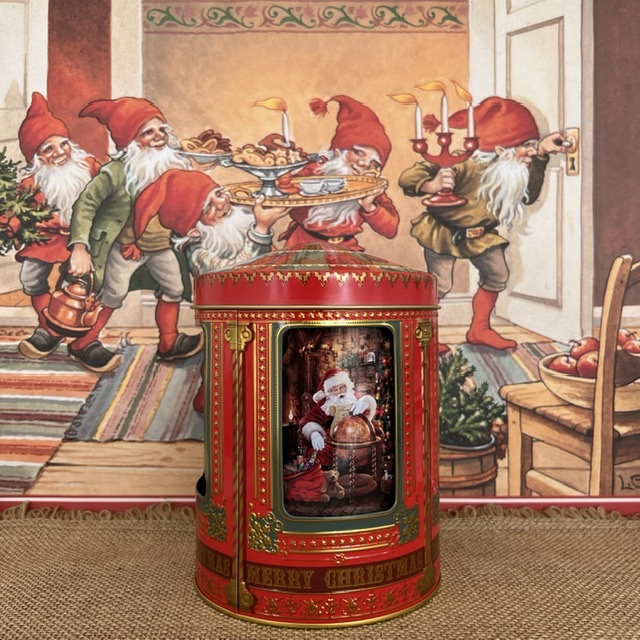 Plåtburk speldosa tomte röd 16 cm - 3