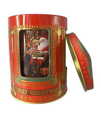 Plåtburk speldosa tomte röd 16 cm