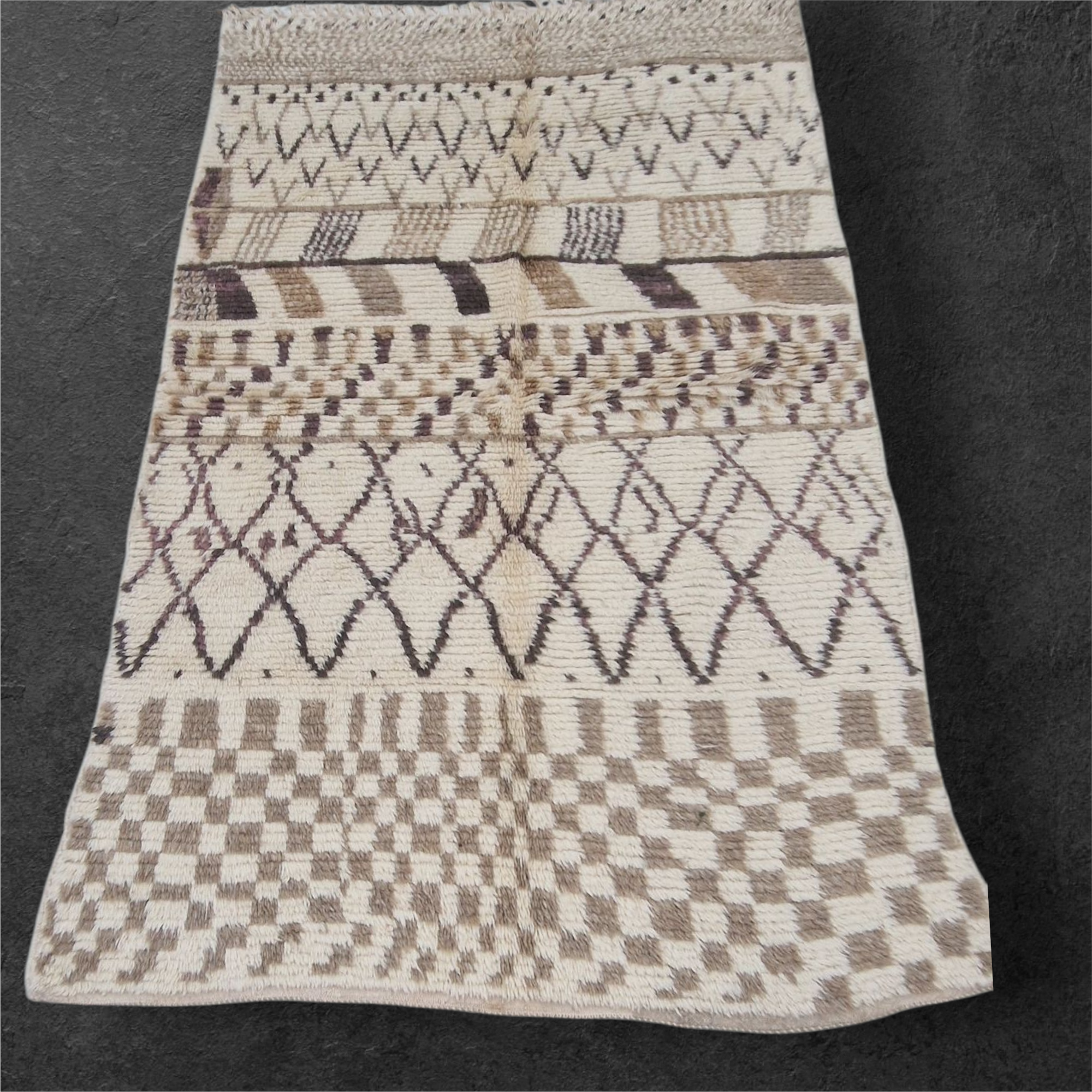 Vintage Berberteppich aus Marokko weiß mit braun/schwarzem Muster - 2
