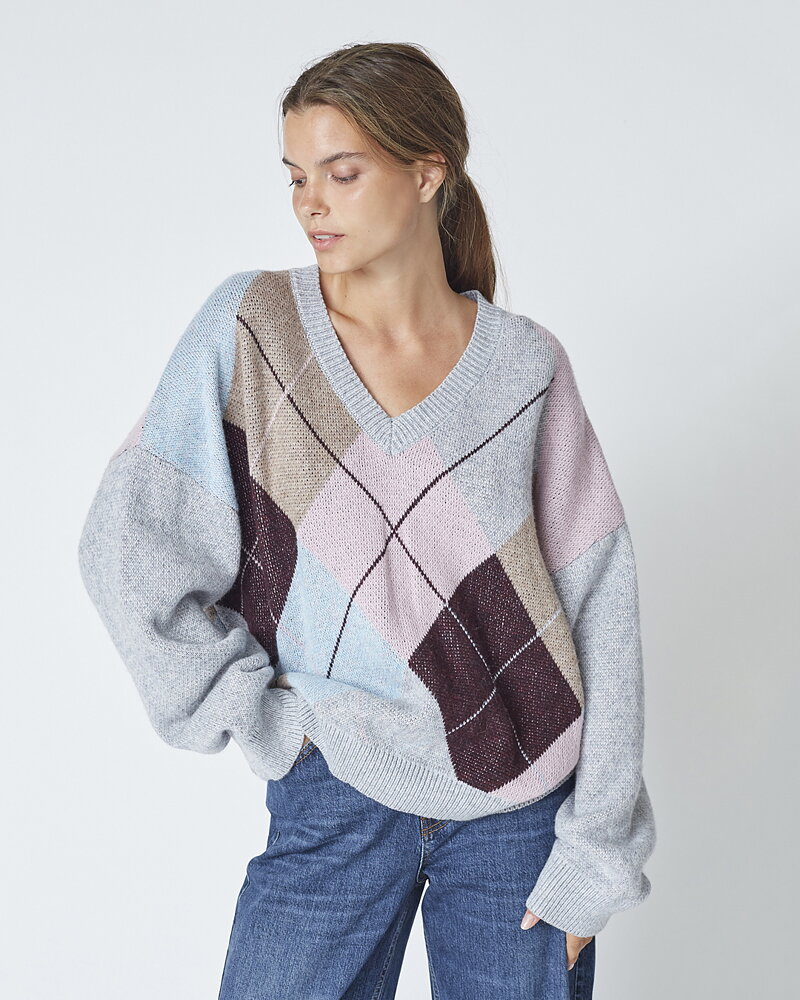 Jumper rutmönstrad grå/rosa/vinröd