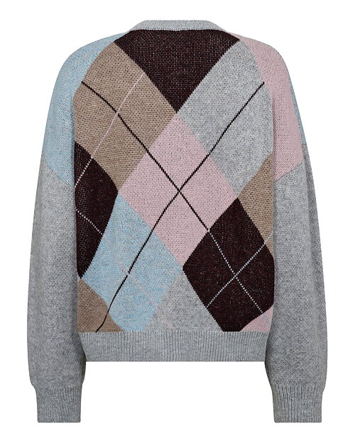Jumper rutmönstrad grå/rosa/vinröd - 7