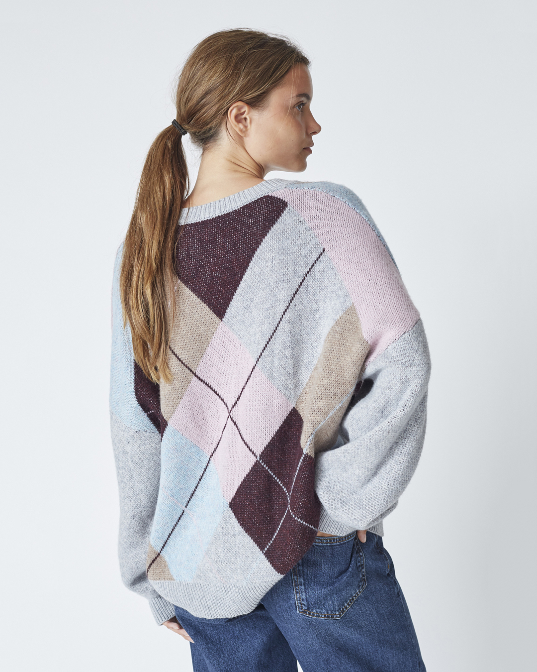 Jumper rutmönstrad grå/rosa/vinröd - 2