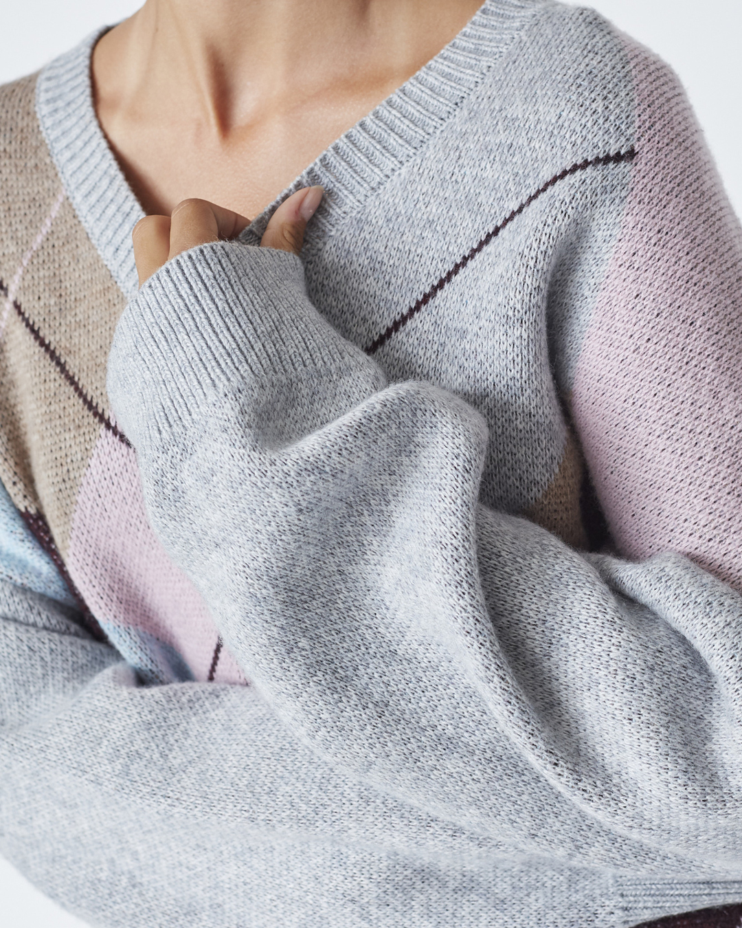 Jumper rutmönstrad grå/rosa/vinröd - 3